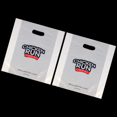 white HDPE plastic die cut handle side gusset food chicken hamburger bakery take-out carrier packing bag